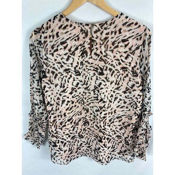 Calvin Klein Animal Print Ruffle Sleeve Blouse Size Small - Picture 7 of 7